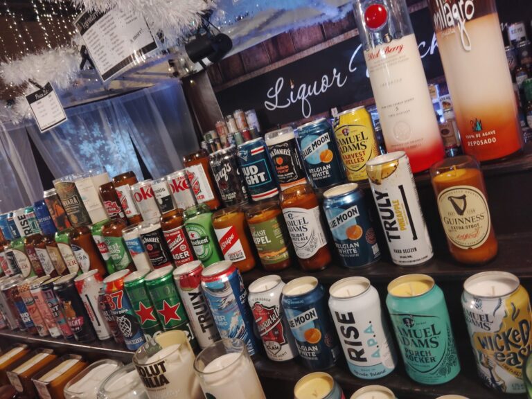liquor wicks soy candles repurposed spirits bottles haunted happenings marketplace salem ma booth 1 768x576