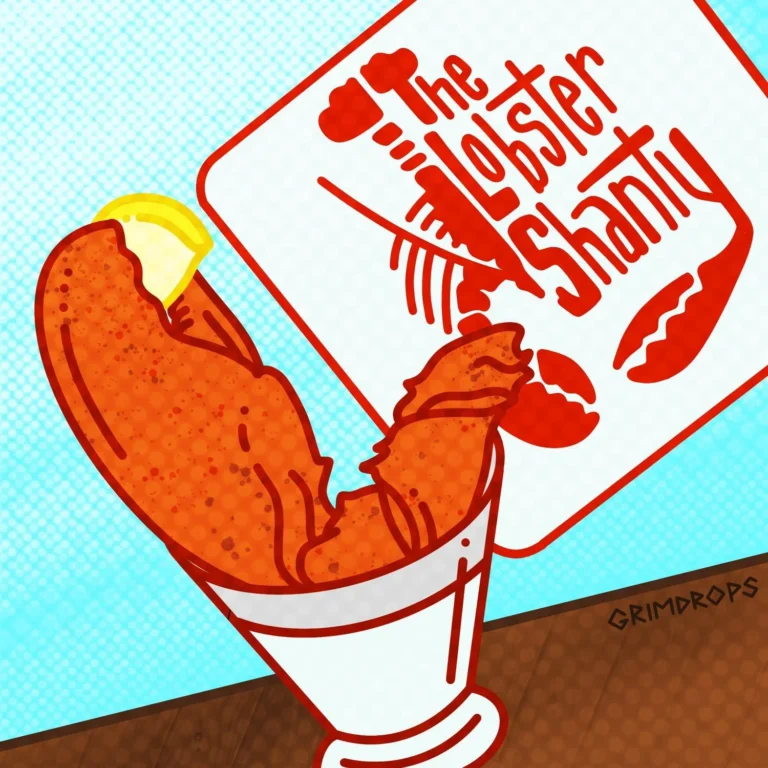 Illustrated Lobster Shanty logo with lobster and cocktail