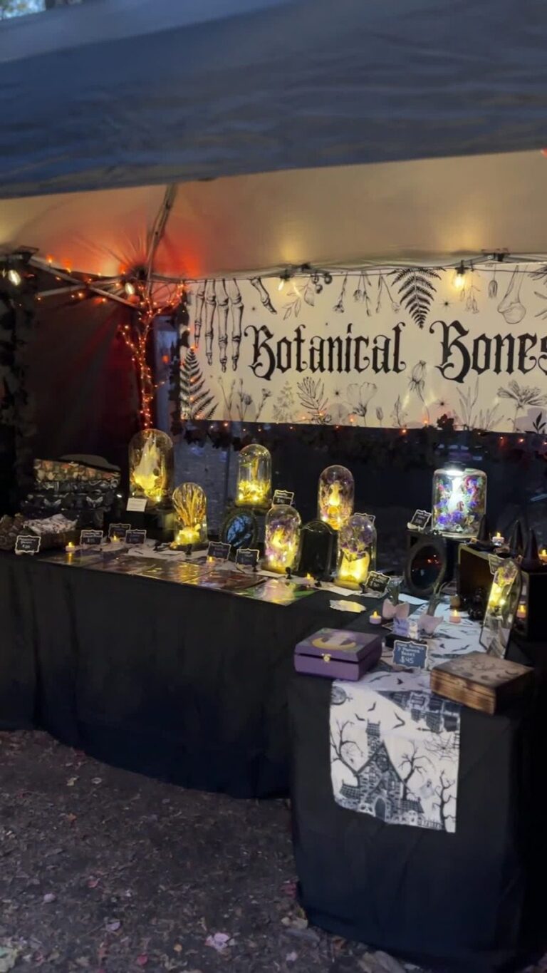 Botanical Bones Shoppe black market tent with cloches, mirrors and handmade accessories
