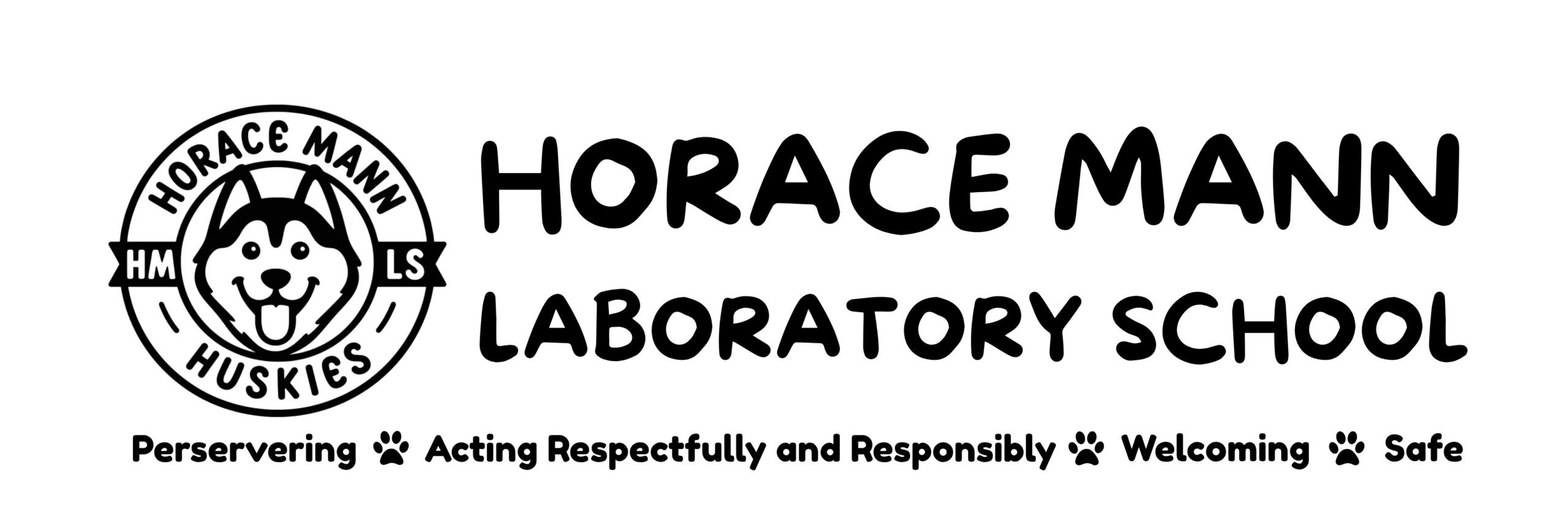 Horace Mann Laboratory School name and Huskies logo