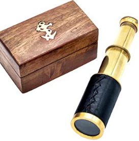 Brass spyglass in a wooden box from Real Pirates Salem