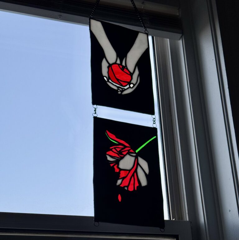 Red apple and rose stained glass panels by This & That Stained Glass
