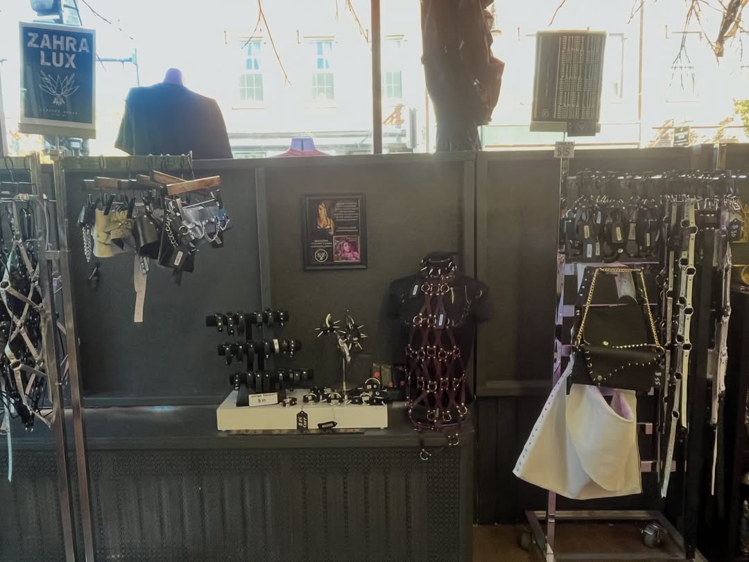 Leather accessories displayed inside Legion Salem